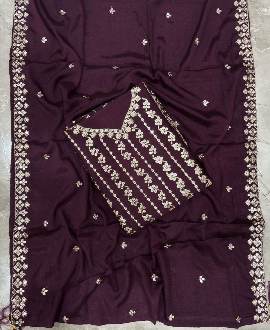 KC Latest Cocktail Wear Wine Chinon Sharara Suit For Women | Grocsy