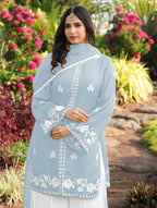 Nikhaar Light Blue Embroidered Modal Silk Stitched Straight Cut Kurta Kalidar Palazzo Dupatta Readymade Suit | Grocsy