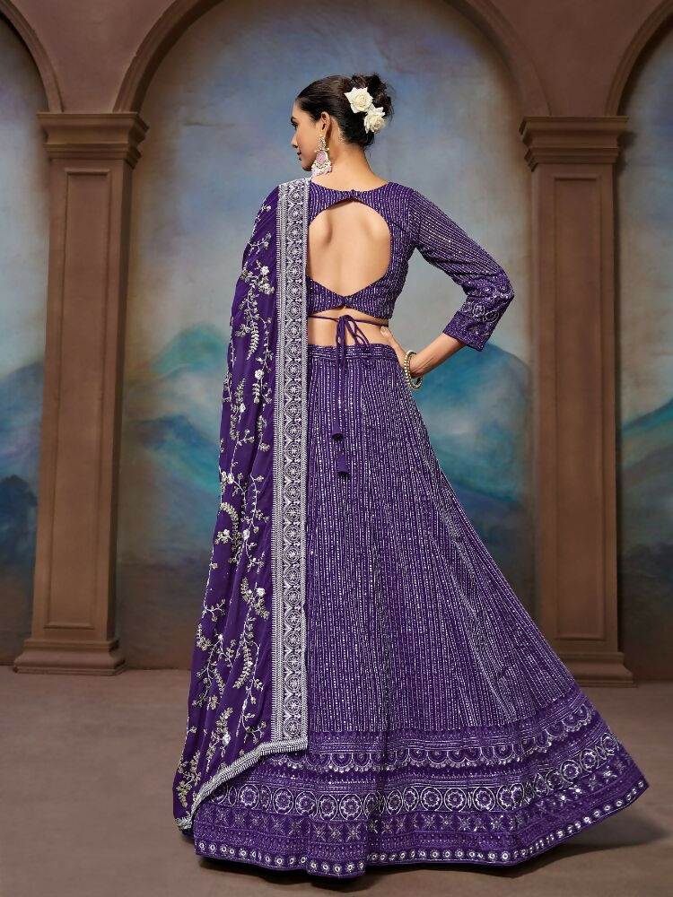 Purple Georgette Embroidery Work Lehenga Choli - Jihu Culture | Grocsy