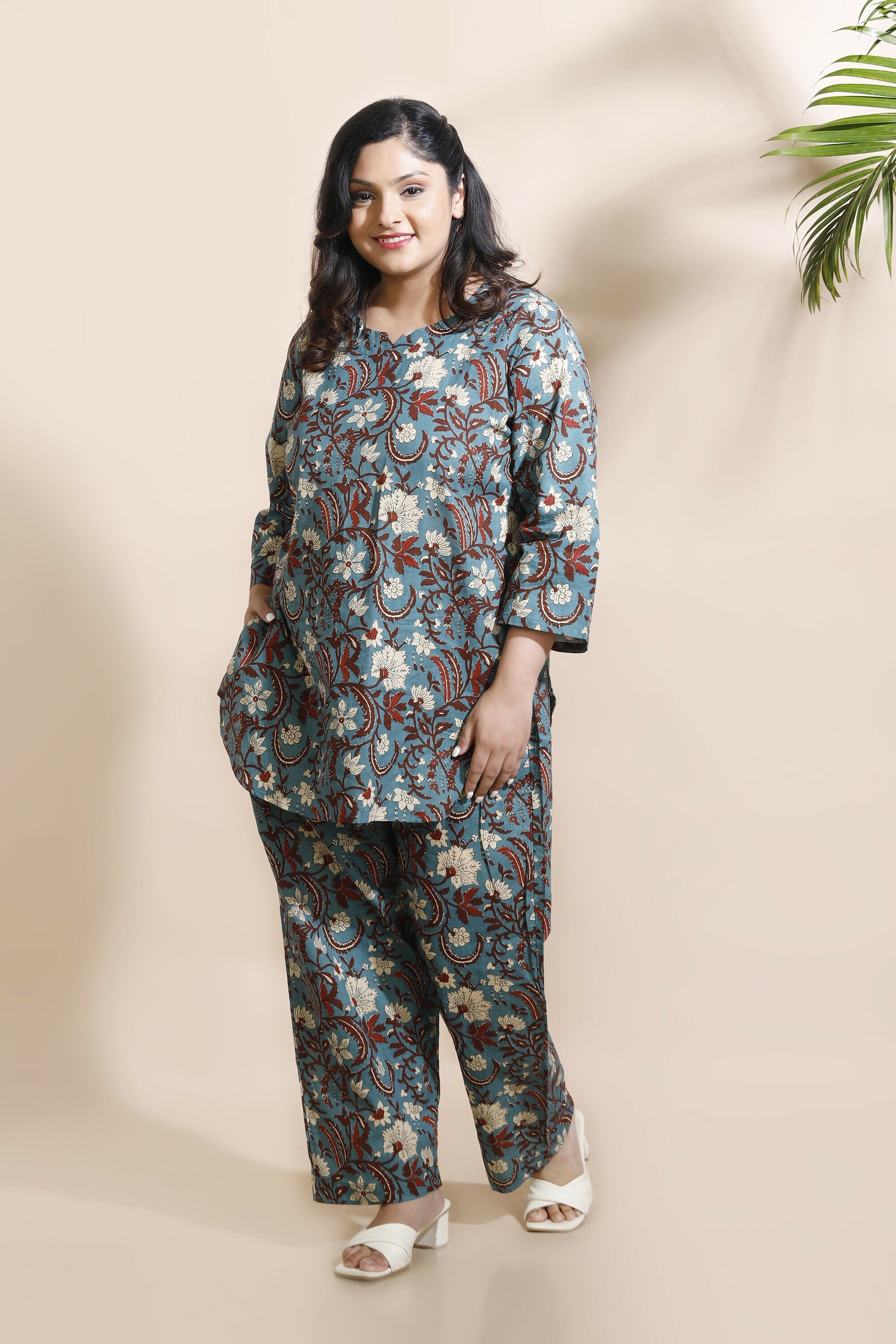 Breathables Blue Kalamkari Kurta & Pant Cotton Co-Ord Set | Grocsy