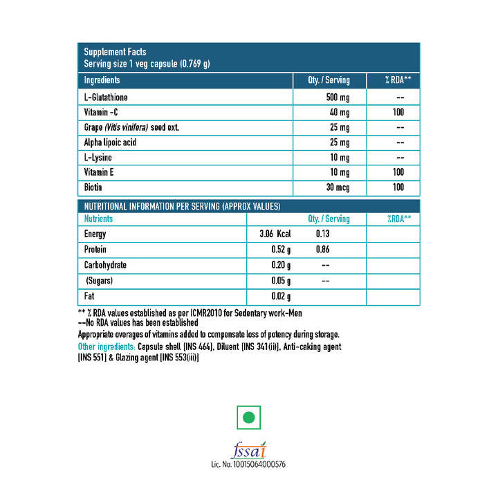 HK Vitals Glutathione Veg Capsules | Grocsy