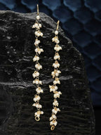 NVR Women Gold-Polished Pearls Studded Classic Layered Ear Chain Earrings | Grocsy