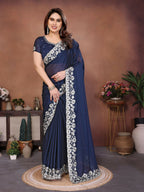 Teeya Creation New Trendy Stylish Party Wear Silk Saree-Dark_Navy_Blue | Grocsy