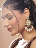 Gold-Toned White Kundan Contemporary Gold-Polished Jhumkas Earrings - Ruby Raang | Grocsy