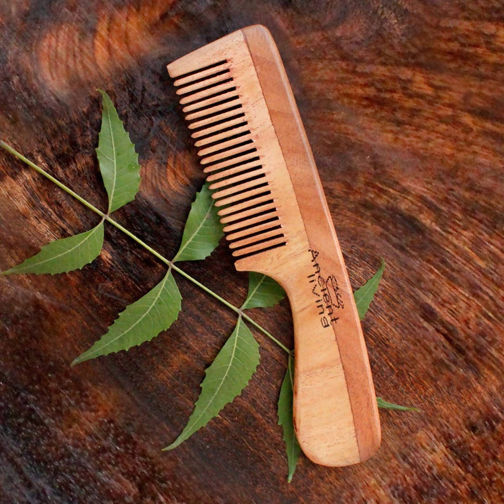 Ancient Living Neem Wood Comb With Handle | Grocsy