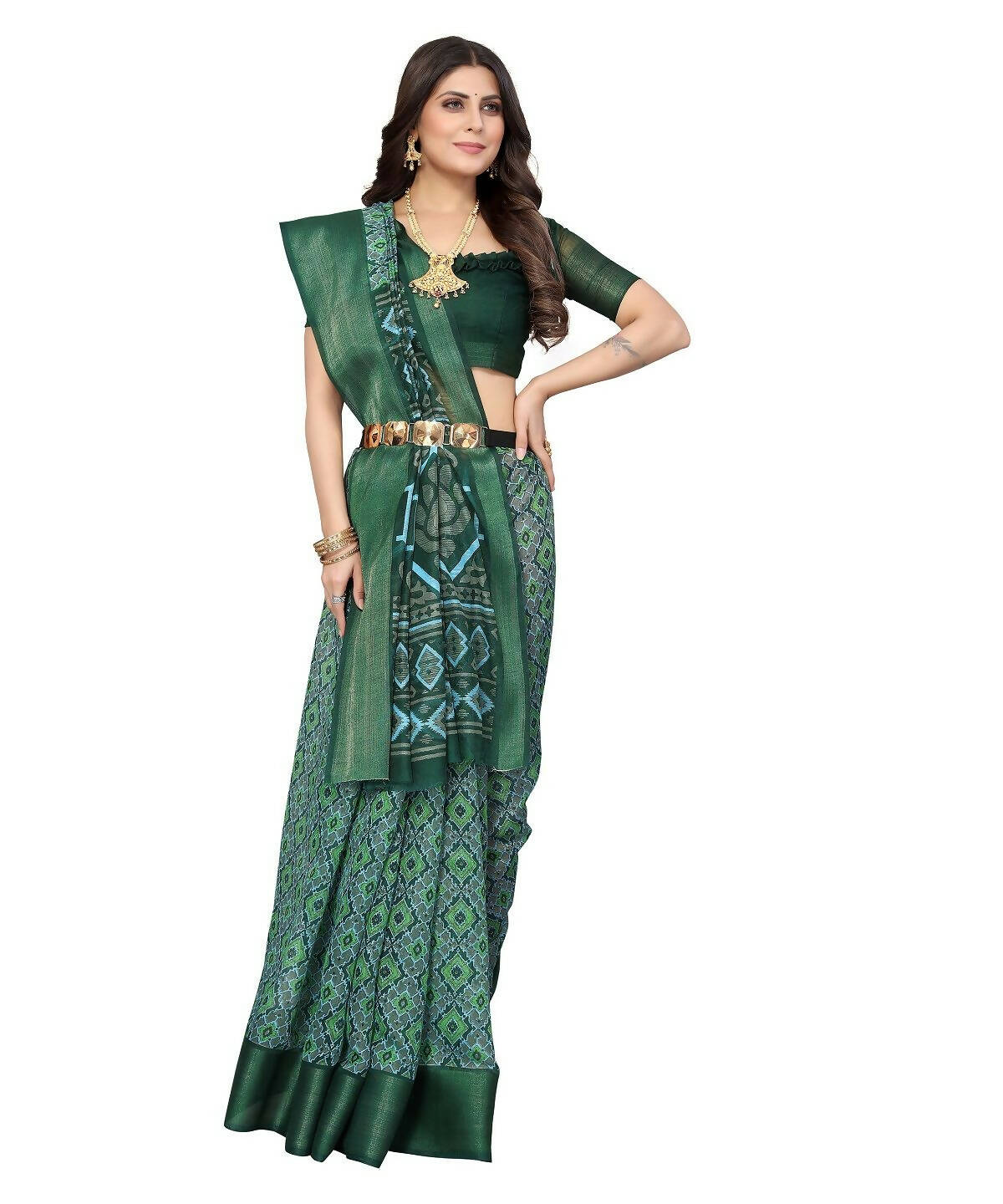 Vamika Cotton Green Jari Border Bollywood Style Saree (VASU GREEN) | Grocsy