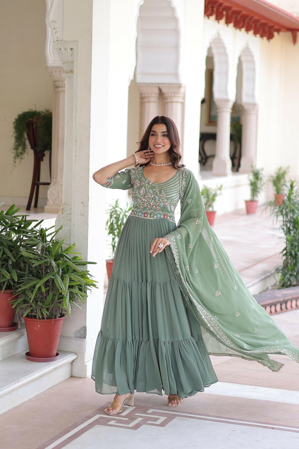 Joban Fashion Pista Readymade Kurta Set With Sequence embroidery Work | Grocsy