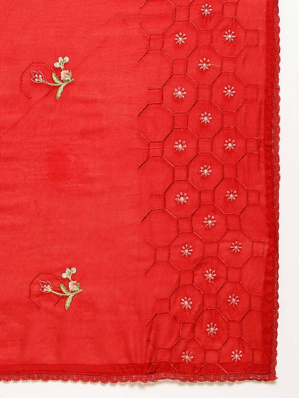 Red Chinon Embroidered Straight Kurta with Trouser & Dupatta - Salimar | Grocsy