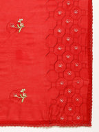 Red Chinon Embroidered Straight Kurta with Trouser & Dupatta - Salimar | Grocsy