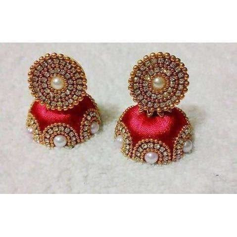 Red Color Jhumki with Beads Earrings | Grocsy