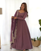 Teeya Creation Mauve Color Pure Roman Silk Chanderi Party Wear Fully Stitched Gown | Grocsy