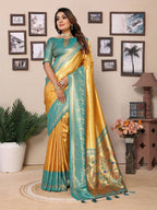 Aastha Fashion Yellow Tissue Silk Weaving Saree | Grocsy