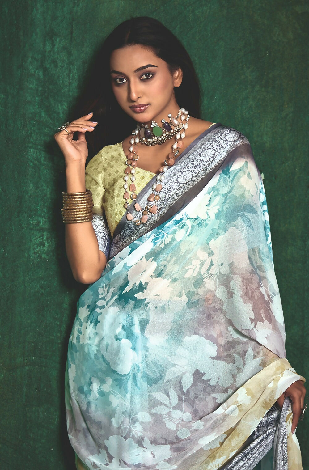 Joban Fashion Dola Silk With Zari Border Shaded Multi Color Work Saree | Grocsy