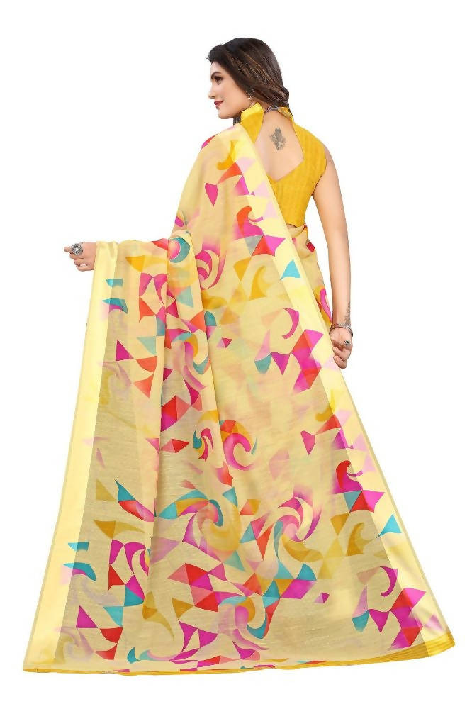 Vamika Yellow Linen Satin Border Saree | Grocsy