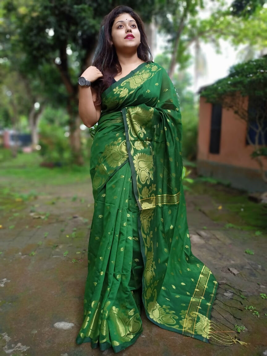 Exclusive Collection Green Beautiful Cotton Silk Saree | Grocsy