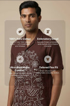 Botan — Brown Embroidered Cotton Shirt by Hilo Design | Grocsy