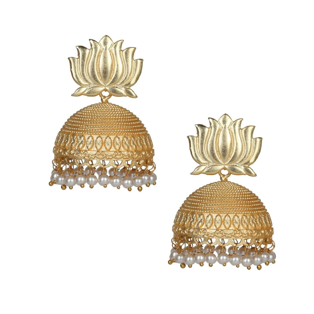 Joban Fashion Women Matte Gold Brass Jhumka | Grocsy