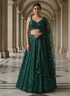 Lehenga Mart Green Net Designer Bollywood Style Wedding Wear Lehenga Choli | Grocsy