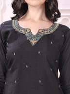 Sequinned & Thread Embroidered Kurta With Pant & Embroidered Dupatta, Black - Hiral Fashion | Grocsy