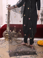 Sequinned & Thread Embroidered Kurta With Pant & Embroidered Dupatta, Black - Hiral Fashion | Grocsy