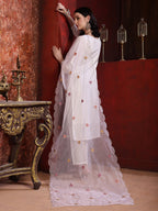 Sequinned & Thread Embroidered Kurta With Pant & Embroidered Dupatta, White - Hiral Fashion | Grocsy