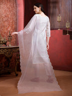 Applique Embroidered Kurta With Pant & Embroidered Dupatta, Cream - Hiral Fashion | Grocsy