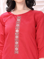 Hem Embroidered Kurta With Pant & Embroidered Dupatta, Pink - Hiral Fashion | Grocsy