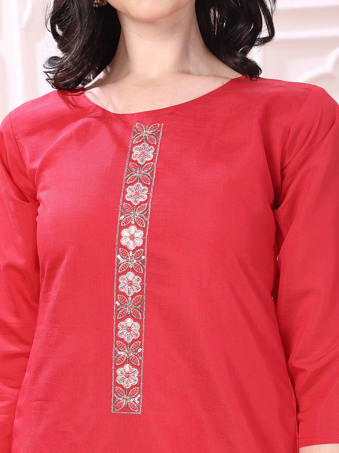 Hem Embroidered Kurta With Pant & Embroidered Dupatta, Pink - Hiral Fashion | Grocsy