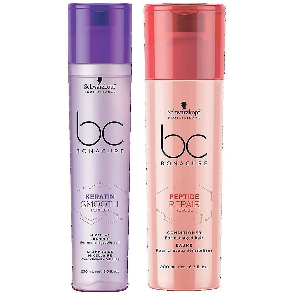 Schwarzkopf Professional Keratin BC Bonacure Smooth Perfect Rescue Micellar Shampoo & Peptide Repair Conditioner Combo | Grocsy