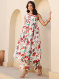 Janasya Light Cotton Floral A-Line Kurta Set | Grocsy