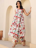 Janasya Light Cotton Floral A-Line Kurta Set | Grocsy