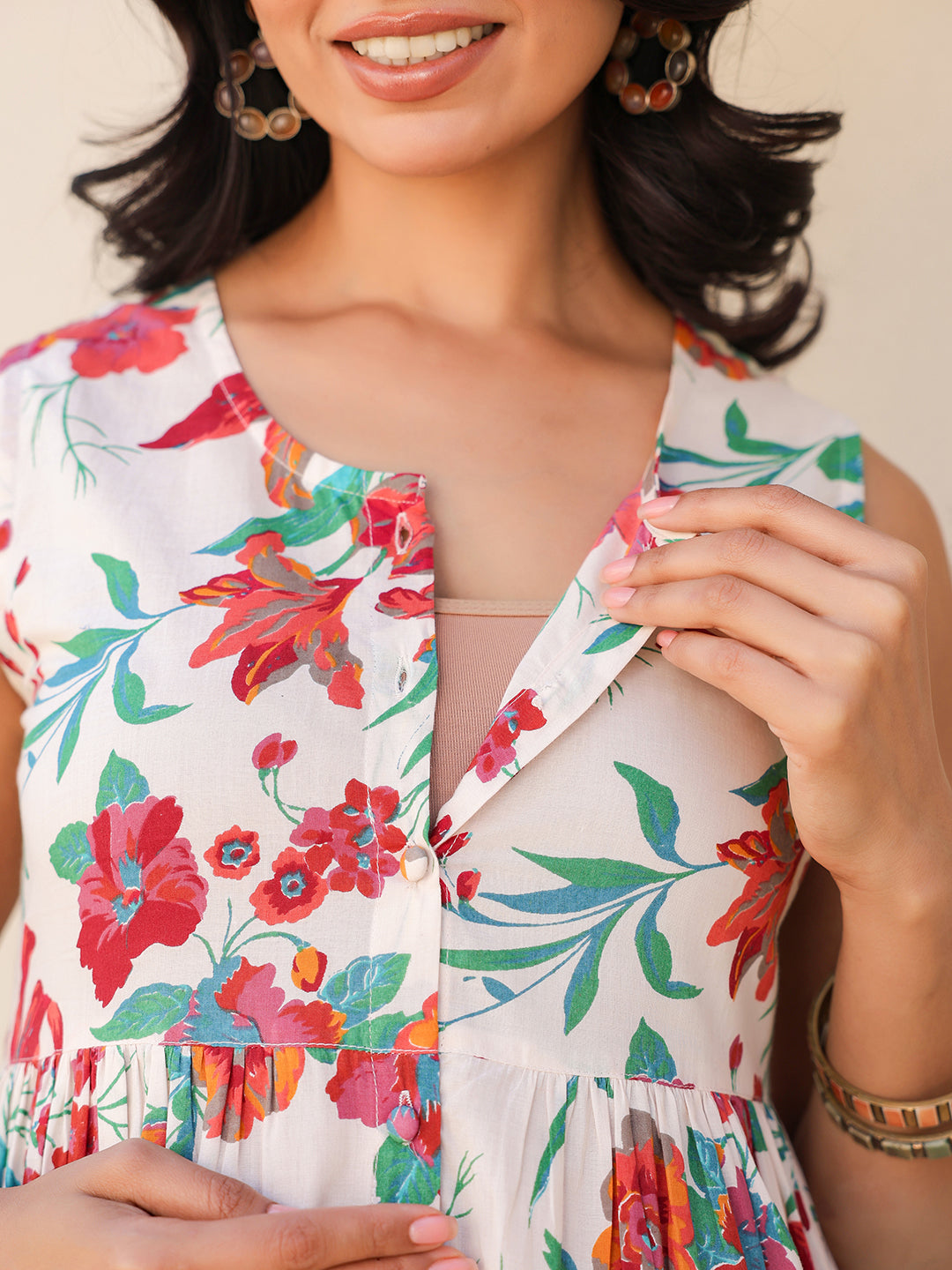 Janasya Light Cotton Floral A-Line Kurta Set | Grocsy