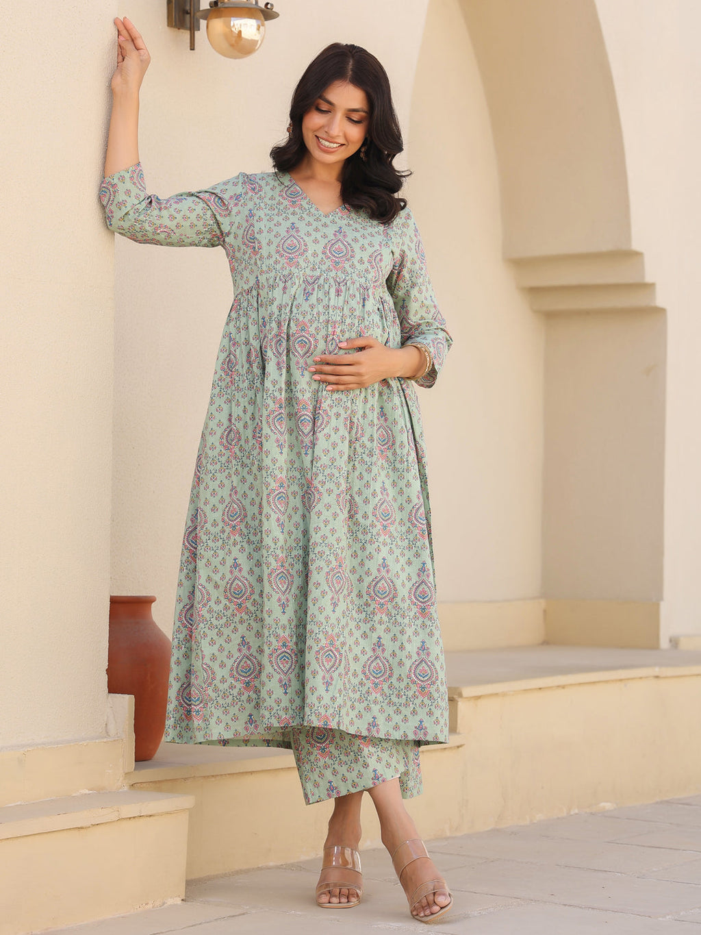 Janasya Light Cotton Floral A-Line Top & Bottom Set | Grocsy