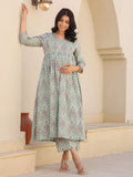 Janasya Light Cotton Floral A-Line Top & Bottom Set | Grocsy