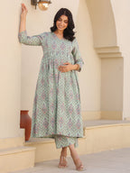 Janasya Light Cotton Floral A-Line Top & Bottom Set | Grocsy