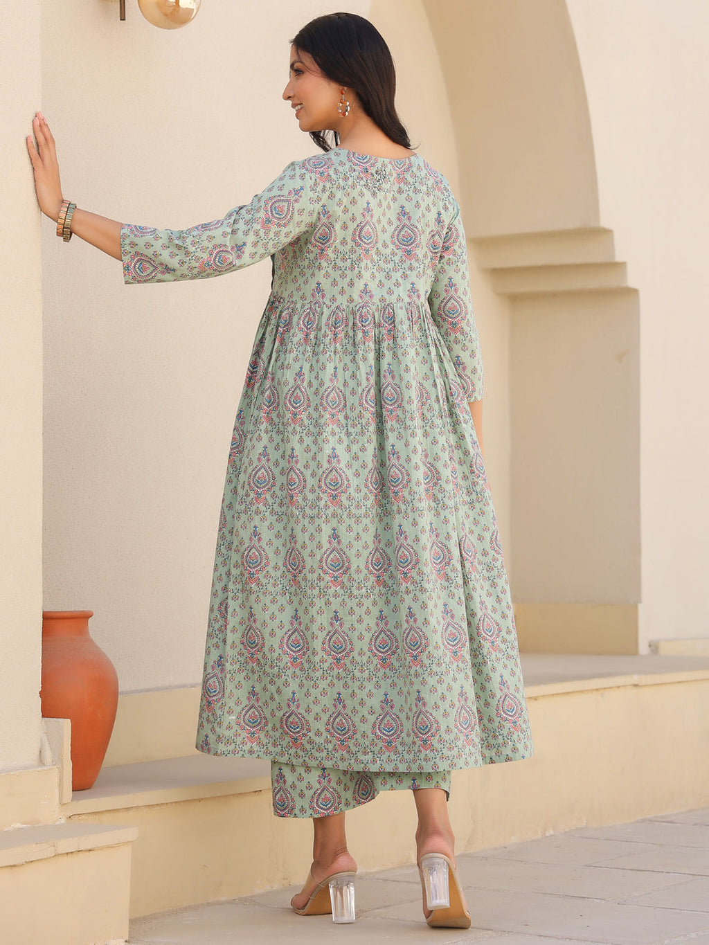 Janasya Light Cotton Floral A-Line Top & Bottom Set | Grocsy
