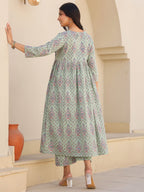 Janasya Light Cotton Floral A-Line Top & Bottom Set | Grocsy