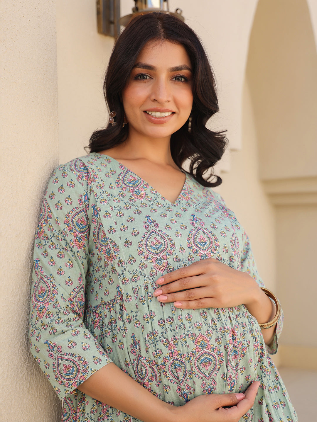 Janasya Light Cotton Floral A-Line Top & Bottom Set | Grocsy