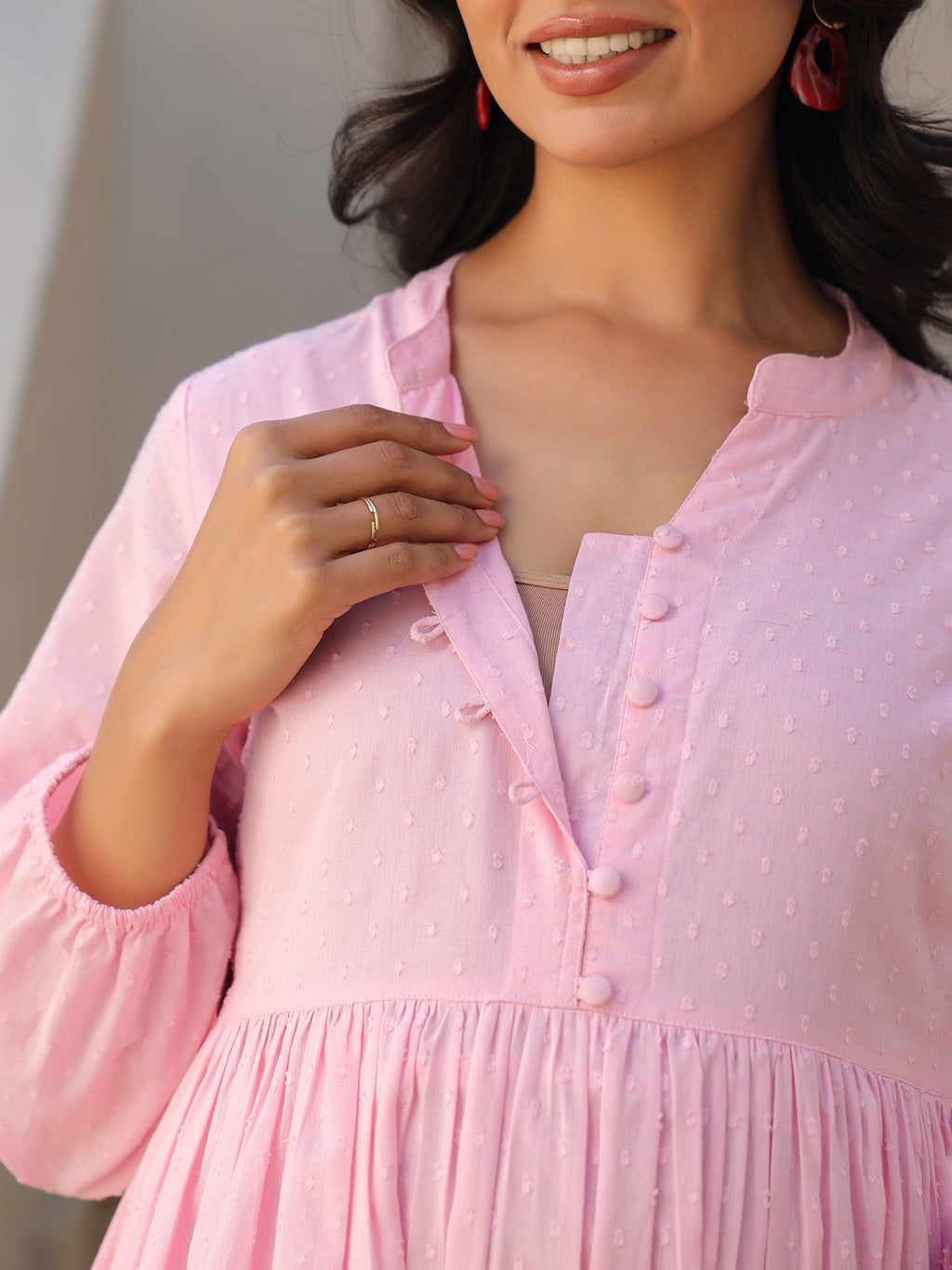 Janasya Light Dobby Cotton Self Design A-Line Kurta Set | Grocsy