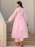 Janasya Light Dobby Cotton Self Design A-Line Kurta Set | Grocsy