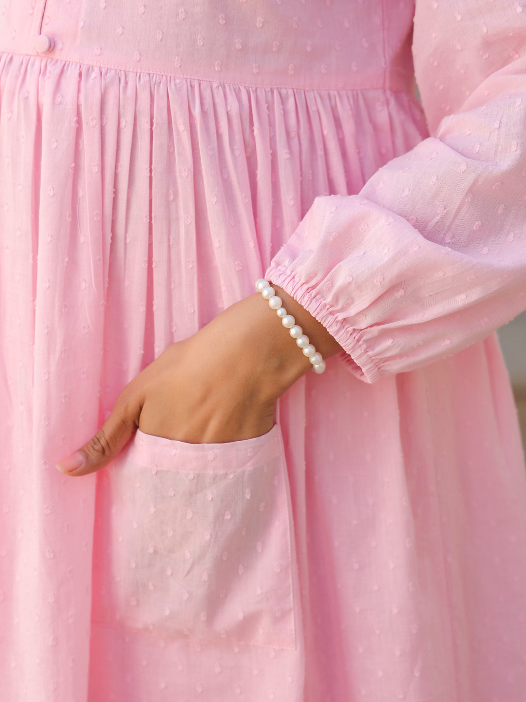 Janasya Light Dobby Cotton Self Design A-Line Kurta Set | Grocsy
