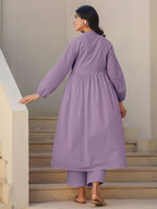 Janasya Light Dobby Cotton Self Design A-Line Kurta Set | Grocsy