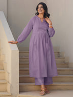 Janasya Light Dobby Cotton Self Design A-Line Kurta Set | Grocsy