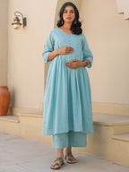 Janasya Light Dobby Cotton Self Design A-Line Top & Bottom Set | Grocsy