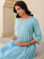 Janasya Light Dobby Cotton Self Design A-Line Top & Bottom Set | Grocsy