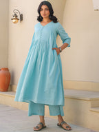 Janasya Light Dobby Cotton Self Design A-Line Top & Bottom Set | Grocsy