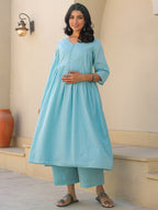 Janasya Light Dobby Cotton Self Design A-Line Top & Bottom Set | Grocsy