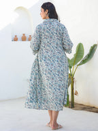 Janasya Dark Cotton Floral A-Line Dress | Grocsy