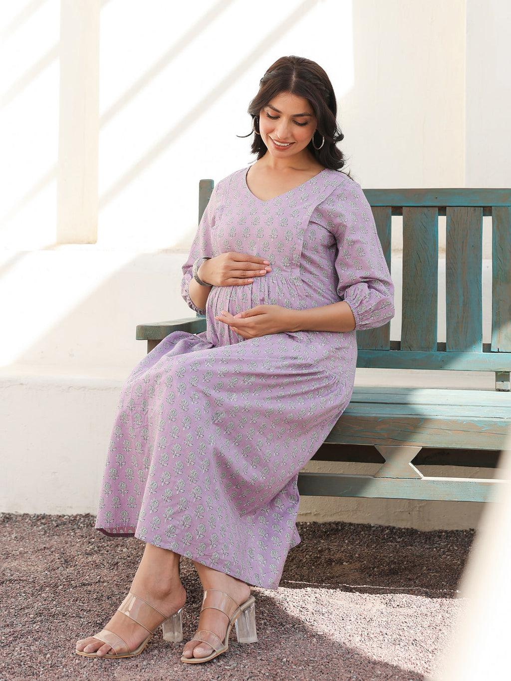 Janasya Light Cotton Floral A-Line Dress | Grocsy