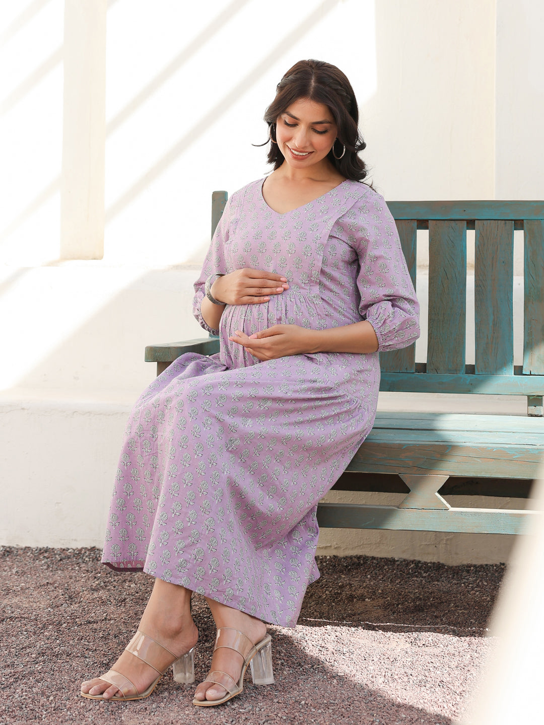 Janasya Light Cotton Floral A-Line Dress | Grocsy